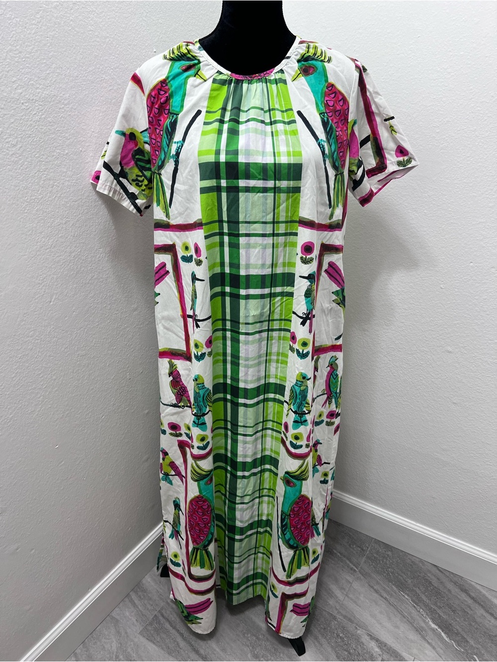 Frances Valentine Bird Is The Word Gingham-Print Cotton Maxi Dress. - Picture 2 of 9
